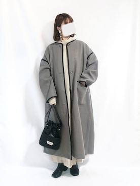 「moment+」｜「アイテム（ノーカラーコート）」を使った、chimochiiさん（レディース・152cm）の冬コーディネート