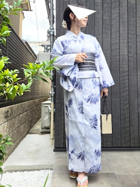 「アイテム（浴衣、ホワイト系）」を使った、KIMONOMACHIさん（レディース・155cm）の秋コーディネート