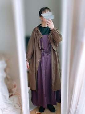 「エプロンワンピース」｜「アイテム（その他）」を使った、まあさん（レディース・154cm）の秋コーディネート