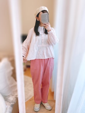 「アイテム（ハンチング/ベレー帽、ホワイト系）」を使った、まあさん（レディース・154cm）の春コーディネート
