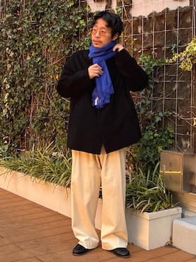 「アイテム（ステンカラーコート）」を使った、ふかのきさん（メンズ・172cm）の冬コーディネート