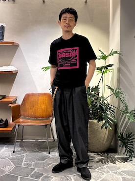 「ADAM ET ROPE'（アダムエロペ）の【NIKKE】ワイド イージー デニム スラックス / ADAM ET ROPE' JEANS -GRID-（デニムパンツ）」を使った、ふかのきさん（メンズ・172cm）の夏コーディネート