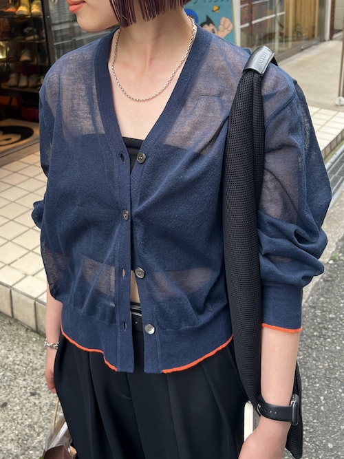 6 ROKU SUKE STRIPE V NECK CARDIGAN　グリーン 6（ロク）の「＜6(ROKU)＞SUKE RIB V NECK CARDIGAN