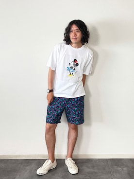 「ミッキー」｜「アイテム（腕時計）」を使った、柄シャツのサトシ🌻さん（メンズ・169cm）の夏コーディネート