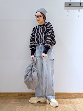 「アイテム（ニットキャップ/ビーニー、グレー系）」を使った、かおぽ  さん（レディース・159cm）の冬コーディネート