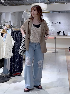 「LOWRYS FARM（ローリーズファーム）のスタイルＵＰクロスカップキャミ　100757（Tシャツ/カットソー、ブラック系）」を使った、かおぽ  さん（レディース・159cm）の春コーディネート