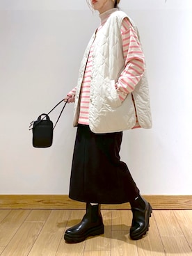 「キルティングベスト」｜「アイテム（その他アウター）」を使った、かおぽ  さん（レディース・159cm）の春コーディネート