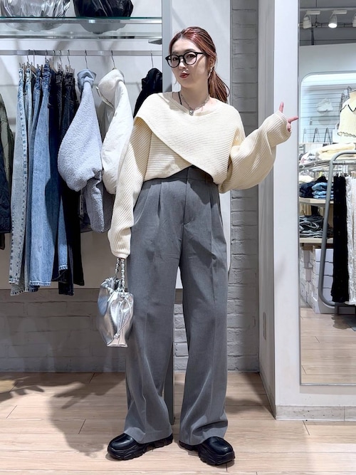 【入手困難】オフホワイト モヘア ニット クロスアロー スリット ロング L位 モヘヤブレンド ルーズニット プルオーバー