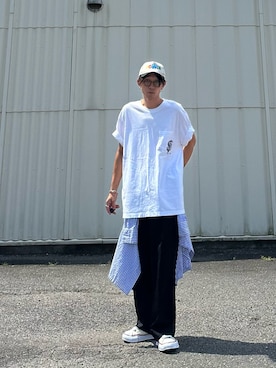 「ストライプシャツ」｜SHUSKさん（メンズ・178cm）の夏コーディネート