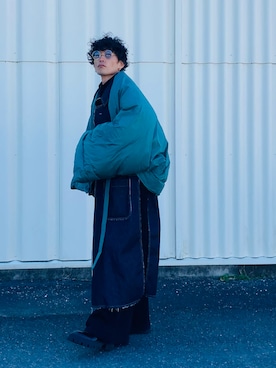 「ダウンベスト」｜「アイテム（ステンカラーコート）」を使った、SHUSKさん（メンズ・178cm）の冬コーディネート