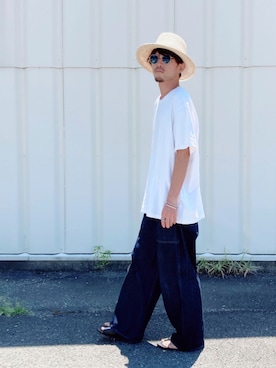 「Johnbull（ジョンブル）のアイテム（帽子）」を使った、SHUSKさん（メンズ・178cm）の夏コーディネート