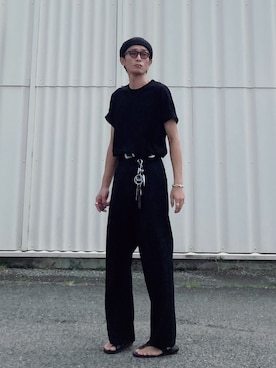 「THE RERACS（ザ・リラクス）のアイテム（スラックス）」を使った、SHUSKさん（メンズ・178cm）の夏コーディネート