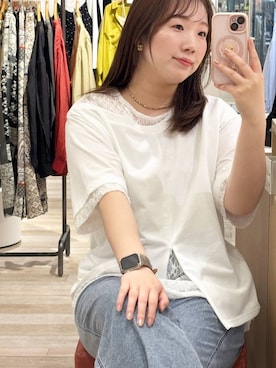 「LEPSIM（レプシィム）のスースーデニムストレートパンツ　637621（デニムパンツ、ブルー系）」を使った、yumeminさん（レディース・160cm）の春コーディネート