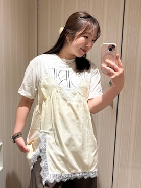 「LEPSIM（レプシィム）のキャミドッキングプリントプルオーバー　668383（Tシャツ/カットソー、ホワイト系）」を使った、yumeminさん（レディース・160cm）の春コーディネート