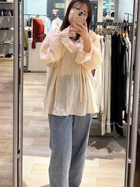 「LEPSIM（レプシィム）のスースーデニムストレートパンツ　637621（デニムパンツ、ブルー系）」を使った、yumeminさん（レディース・160cm）の春コーディネート