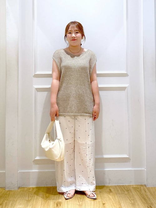 セール】リネンコンメッシュプルオーバーフレンチスリーブ（ニット