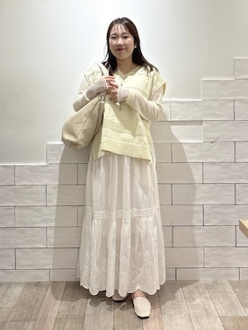 「LEPSIM（レプシィム）の針抜きテレコインナー　601689（Tシャツ/カットソー、ホワイト系）」を使った、yumeminさん（レディース・160cm）の春コーディネート