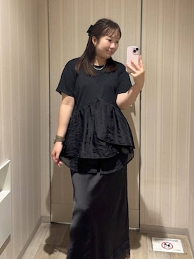 「LEPSIM（レプシィム）のドッキングペプラムチュニック　759485（Tシャツ/カットソー、ブラック系）」を使った、yumeminさん（レディース・160cm）の夏コーディネート