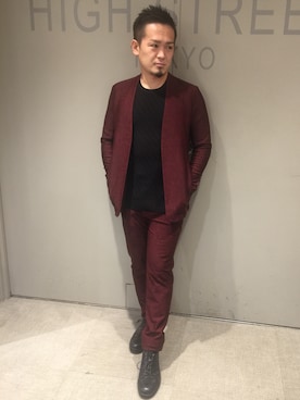 「アイテム（レッド系）」を使った、ippeiさん（メンズ・162cm）の秋コーディネート