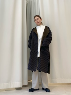 「KBF（ケイビーエフ）のアイテム（ノーカラージャケット）」を使った、Ayaki Taguchiさん（レディース・158cm）の秋コーディネート