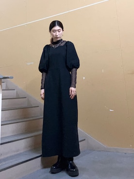 「バルーン袖」｜「アイテム（ワンピース/ドレス）」を使った、Ayaki Taguchiさん（レディース・158cm）の秋コーディネート