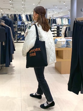 「ECRIRE（エクリール）のアイテム（ノーカラージャケット）」を使った、ずんさん（レディース・161cm）の冬コーディネート