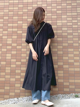 「UNIQLO（ユニクロ）のハイライズワイドストレートジーンズ（デニムパンツ）」を使った、ずんさん（レディース・161cm）の夏コーディネート