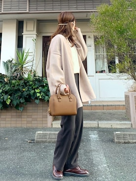 「ボストンバッグ」｜「アイテム（ノーカラーコート）」を使った、ずんさん（レディース・161cm）の秋コーディネート