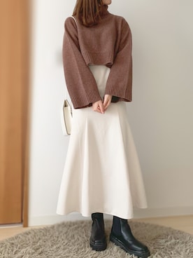 「ブラウンニット」｜「アイテム（ブーツ）」を使った、ずんさん（レディース・161cm）の冬コーディネート