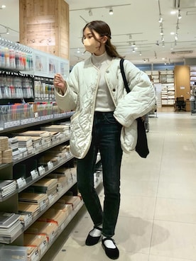 「ECRIRE（エクリール）のアイテム（ノーカラージャケット）」を使った、ずんさん（レディース・161cm）の冬コーディネート
