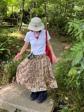 「アイテム（スカート、ブラウン系）」を使った、makさん（レディース・155cm）の夏コーディネート