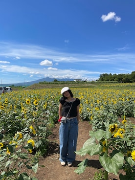 「アイテム（ハンチング/ベレー帽、ホワイト系）」を使った、makさん（レディース・155cm）の夏コーディネート