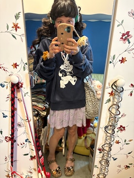「hoodieのアイテム（パーカー、ブルー系）」を使った、Y🐻N🎸さん（レディース・153cm）の春コーディネート