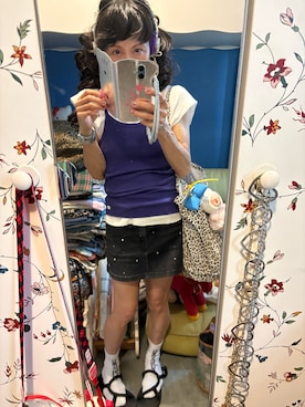 「freckleseoul のアイテム（ベスト、パープル系）」を使った、Y🐻N🎸さん（レディース・153cm）の夏コーディネート
