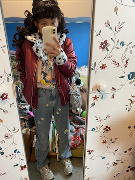 「アイテム（ミリタリージャケット、レッド系）」を使った、Y🐻N🎸さん（レディース・153cm）の冬コーディネート