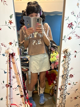 「ZARA KIDSのアイテム（Tシャツ/カットソー、ブラウン系）」を使った、Y🐻N🎸さん（レディース・153cm）の夏コーディネート
