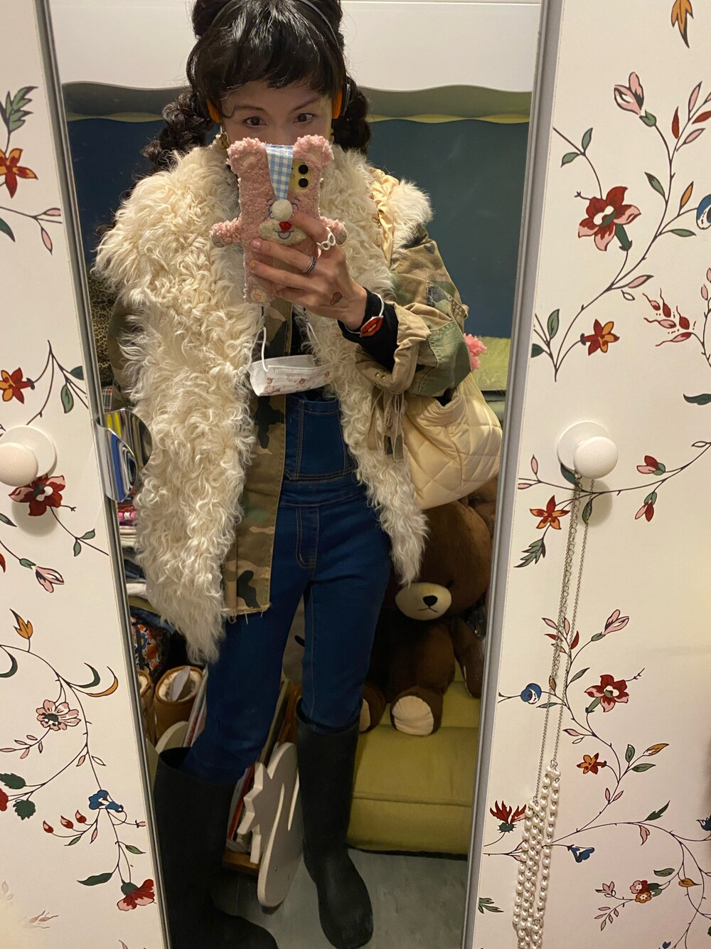 「2022、ootd、outfit、ZARA、MARC BY MARC JACOBS、aplz、freckleseoul」｜「ZARAのアイテム（デニムジャケット、グリーン系）」を使った、Y🐻N🎸さん（レディース・153cm）の冬コーディネートの1枚目の写真