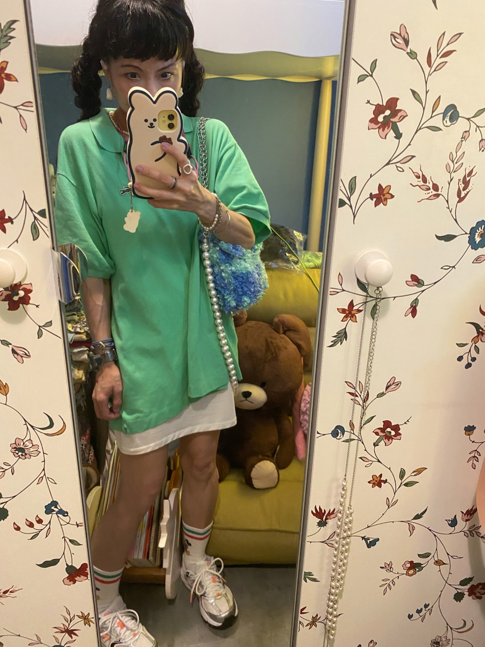 「2021、ootd、outfit、New Balance、H&M、LACOSTE」｜「H&Mのアイテム（ワンピース、ホワイト系）」を使った、Y🐻N🎸さん（レディース・153cm）の秋コーディネートの1枚目の写真