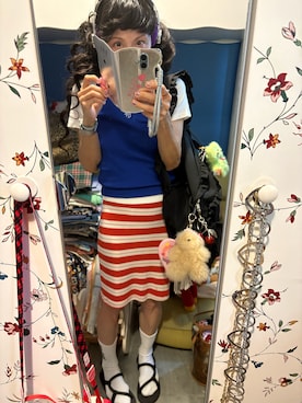 「skirt のアイテム（スカート、レッド系）」を使った、Y🐻N🎸さん（レディース・153cm）の夏コーディネート