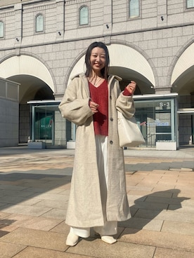 「赤コーデ」｜「アイテム（その他アウター）」を使った、やっすーさん（レディース・158cm）の秋コーディネート
