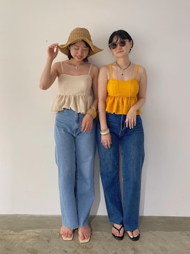 「お揃いコーデ」｜「アイテム（帽子）」を使った、やっすーさん（レディース・158cm）の夏コーディネート
