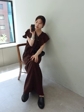 「アイテム（ワンピース/ドレス、ブラウン系）」を使った、やっすーさん（レディース・158cm）の夏コーディネート