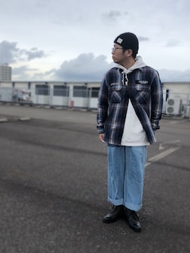 「AVIREX（アヴィレックス）のアイテム（ニットキャップ/ビーニー）」を使った、hayato inoueさん（メンズ・173cm）の夏コーディネート