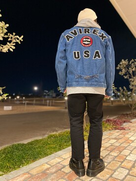 「AVIREX（アヴィレックス）のアイテム（デニムジャケット）」を使った、hayato inoueさん（メンズ・173cm）の春コーディネート
