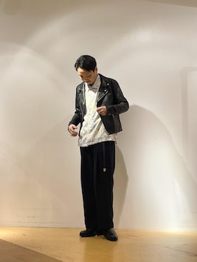 「Lui's（ルイス）のアイテム（ライダースジャケット）」を使った、S.FUJITANIさん（メンズ・169cm）の春コーディネート