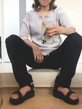 「メロートップス」｜「アイテム（サンダル）」を使った、hiさん（レディース・159cm）の夏コーディネート