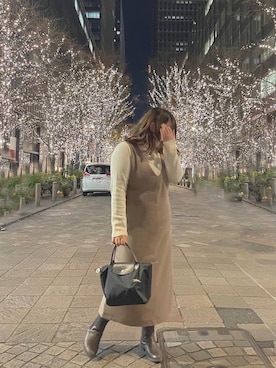 「ぽっちゃりコーデ」｜「アイテム（オールインワン・サロペット）」を使った、のい。さん（レディース・157cm）の冬コーディネート
