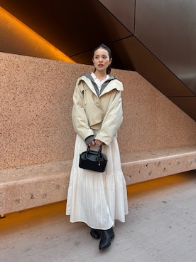 「アイテム（ボストンバッグ）」を使った、森川小百合さん（レディース・163cm）の冬コーディネート