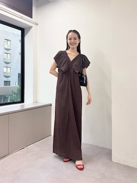 「アイテム（ワンピース/ドレス、グリーン系）」を使った、森川小百合さん（レディース・163cm）の夏コーディネート