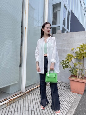 「mystic（ミスティック）のセンターステッチフレアデニム（デニムパンツ）」を使った、森川小百合さん（レディース・163cm）の春コーディネート